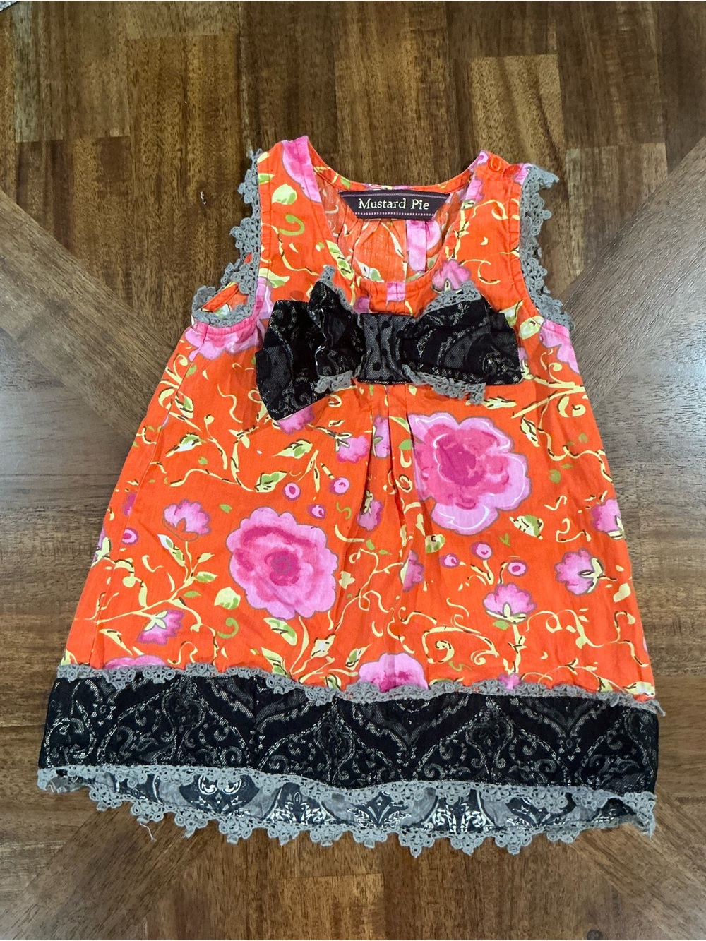Mustard Pie Size 4 Orange & Pink Floral Tank with Black Lace